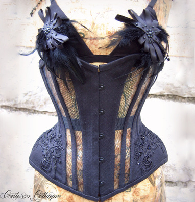 Semi mesh underbust corset in Spot Broche coutil 